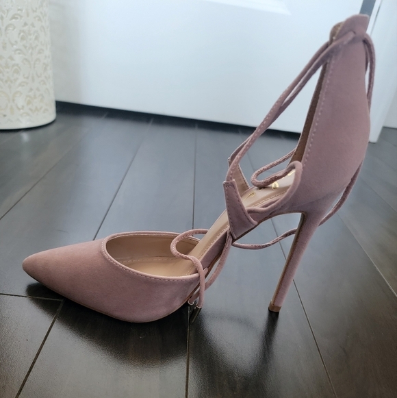 *Host Pick* NWT Size 7 Lulus Dusty Rose Suede Lace-Up Heels - Picture 9 of 9